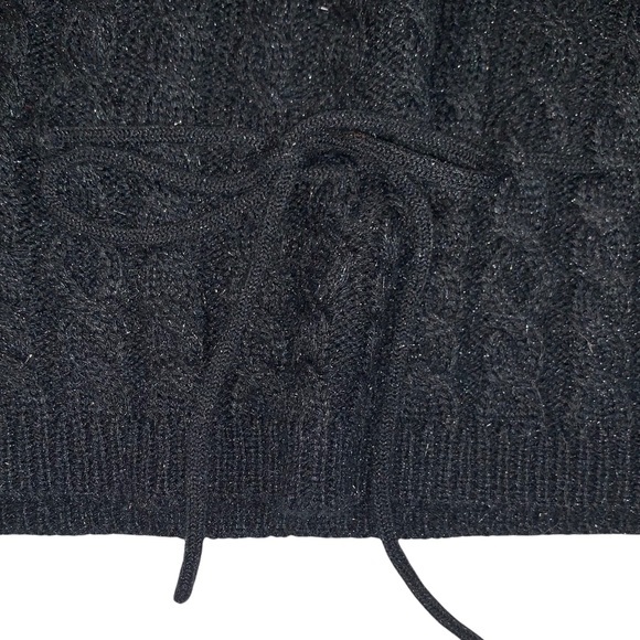 Lissy size XL black shimmer crew neck long sleeve sweater with tie waist accent - Picture 5 of 14